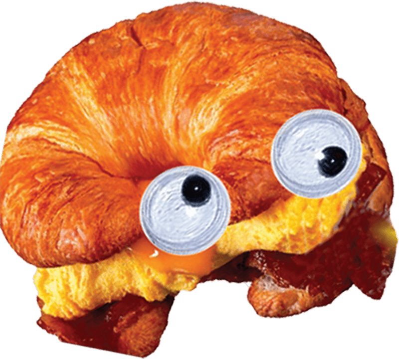 croissandwich with googly eyes